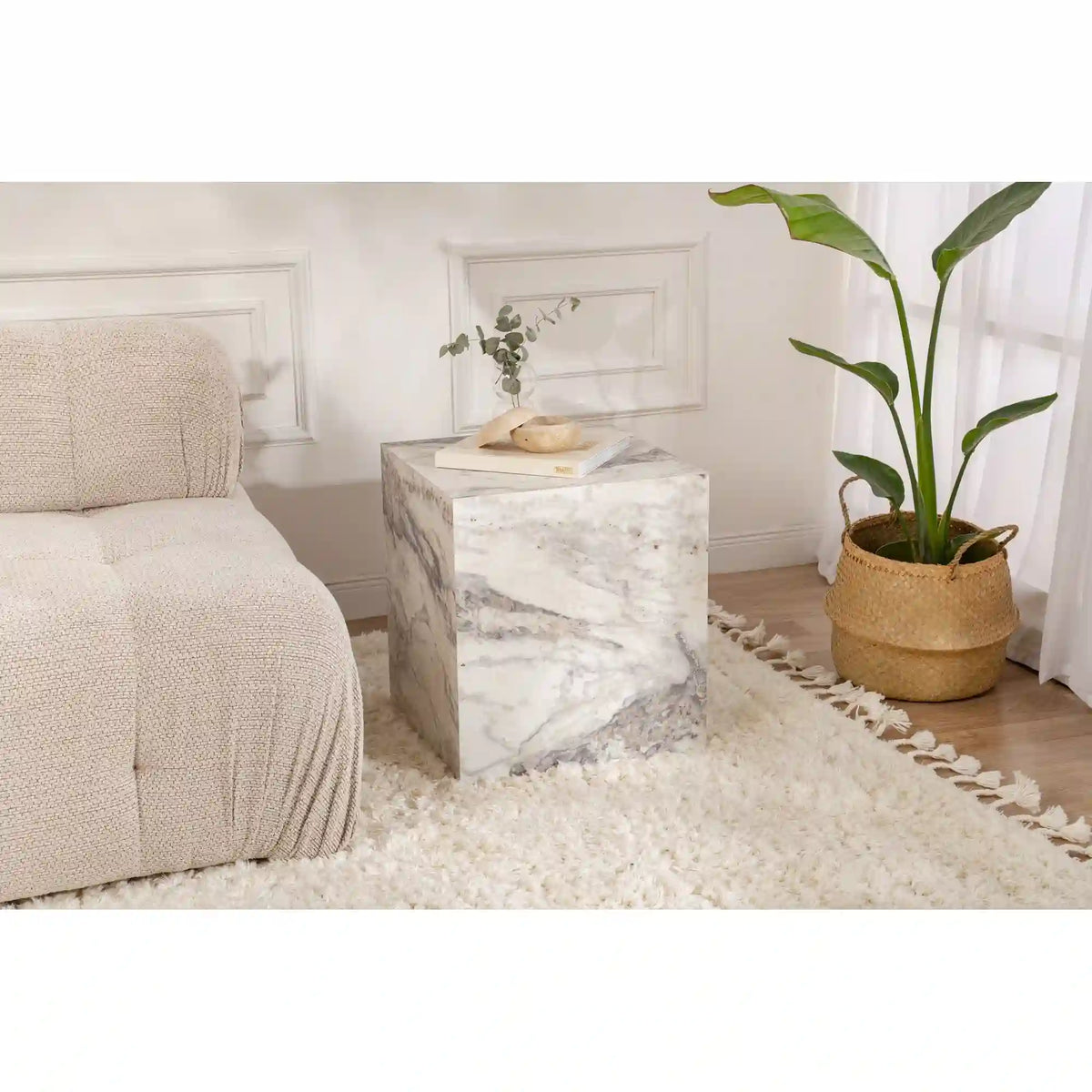 Masuta KUP, alb cu efect de marmura, PAL laminat, 45x45x50 cm