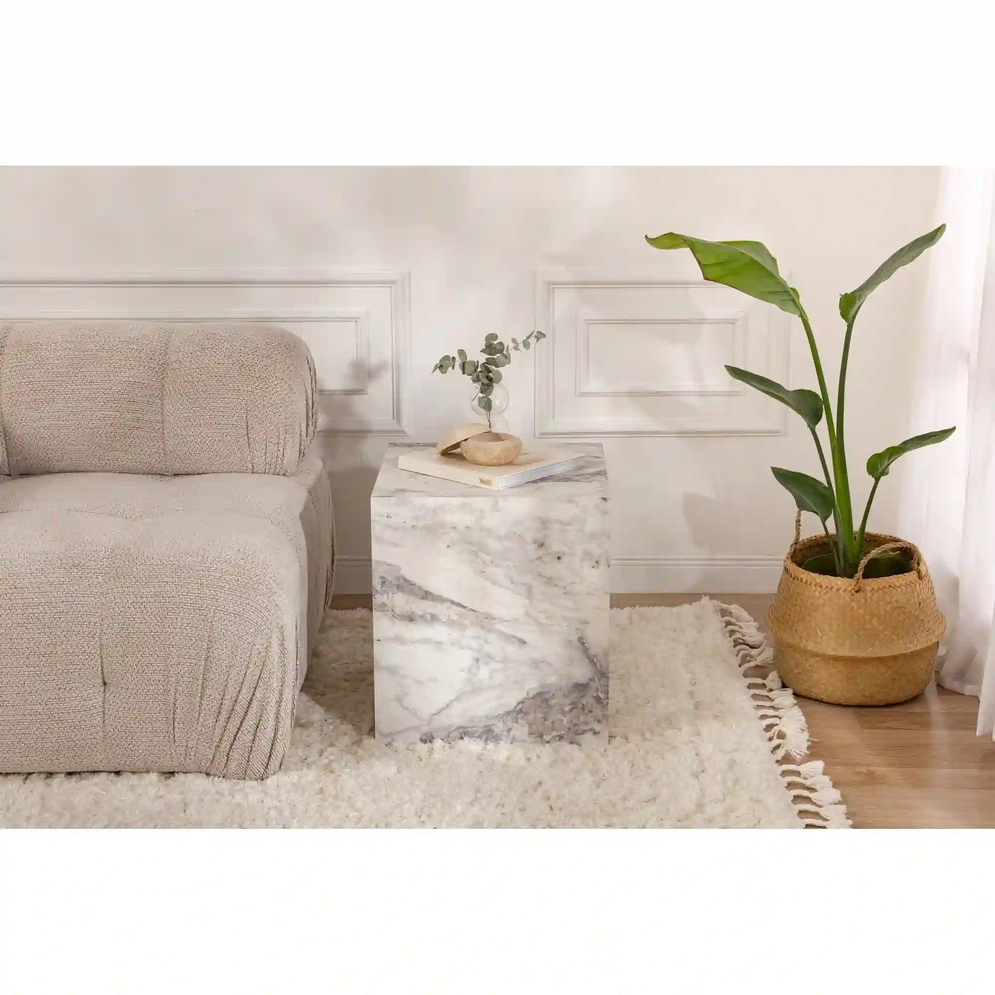 Masuta KUP, alb cu efect de marmura, PAL laminat, 45x45x50 cm