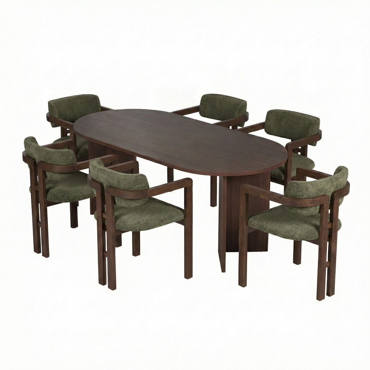 Set masă și scaune dining (7 piese), Meridia 6 - Milano Walnut, Dark Walnut, Green, Nuc Milano / Nuc închis / Verde