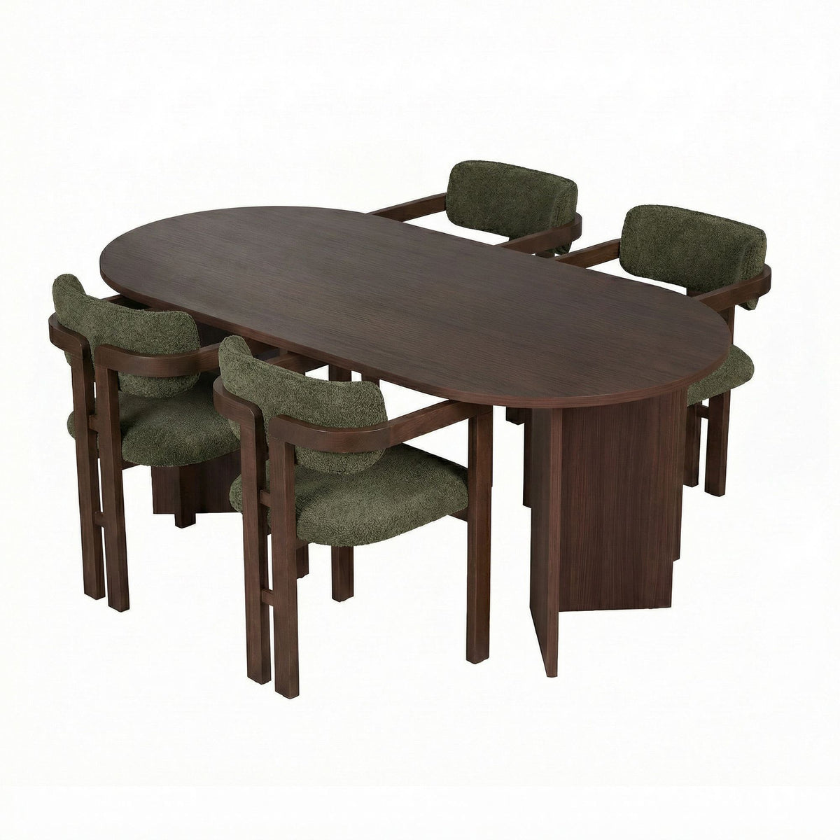 Set masă și scaune dining (5 piese), Meridia 4 - Milano Walnut, Dark Walnut, Green, Nuc Milano / Nuc închis / Verde