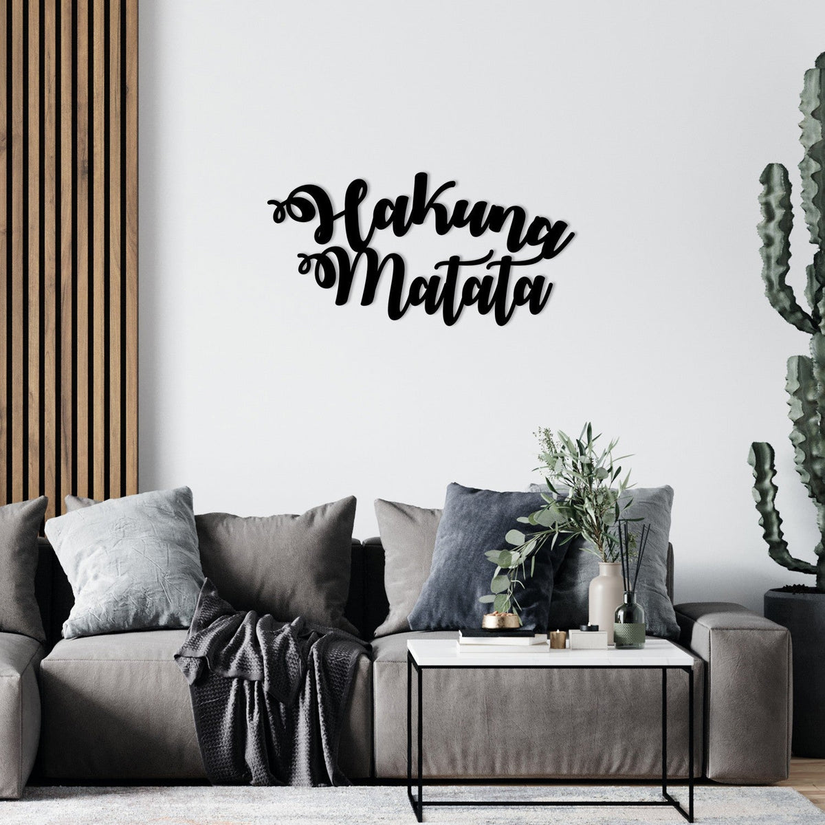 Accesoriu decorativ metalic de perete, Hakuna Matata, Negru