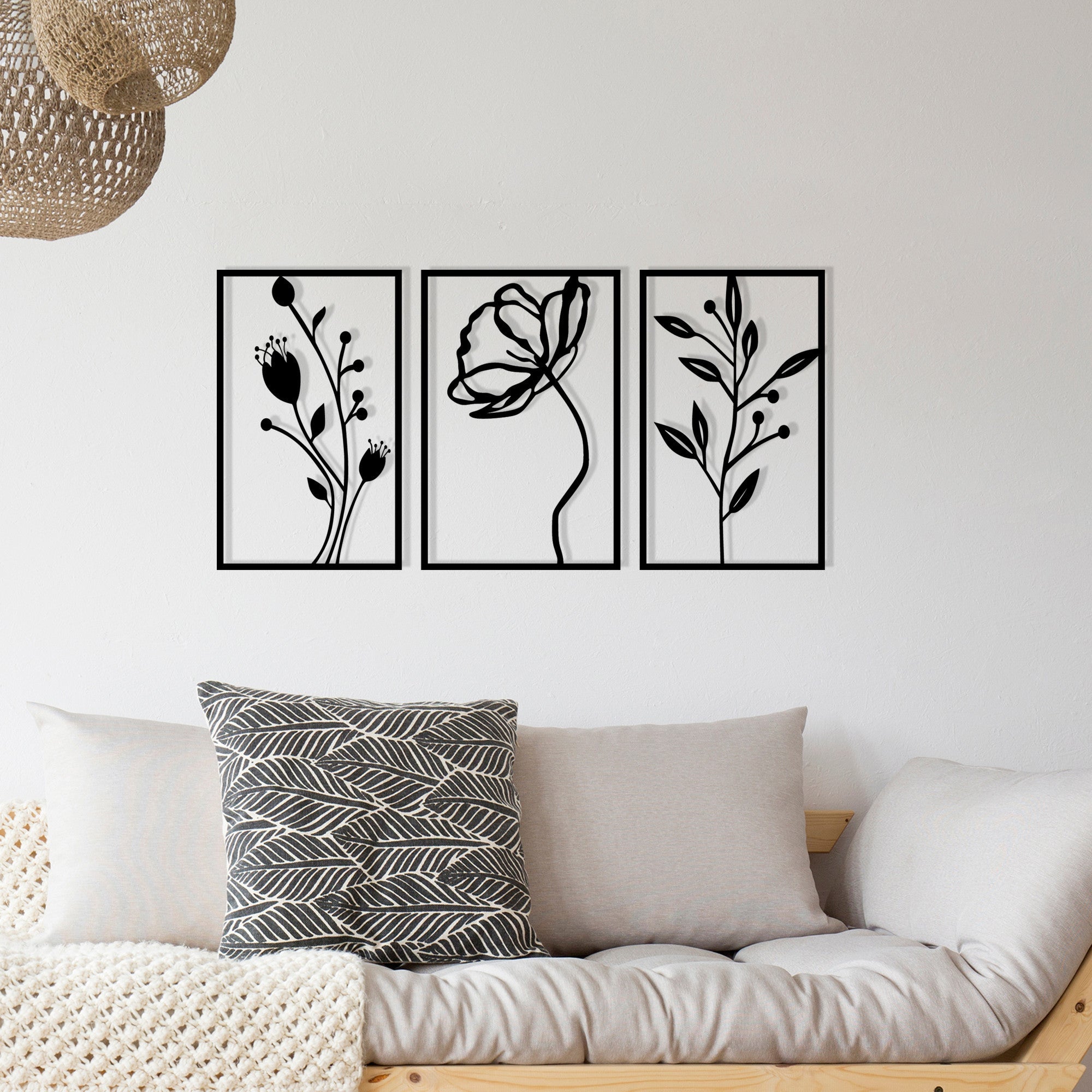 Accesoriu decorativ metalic de perete, Flowers, Negru