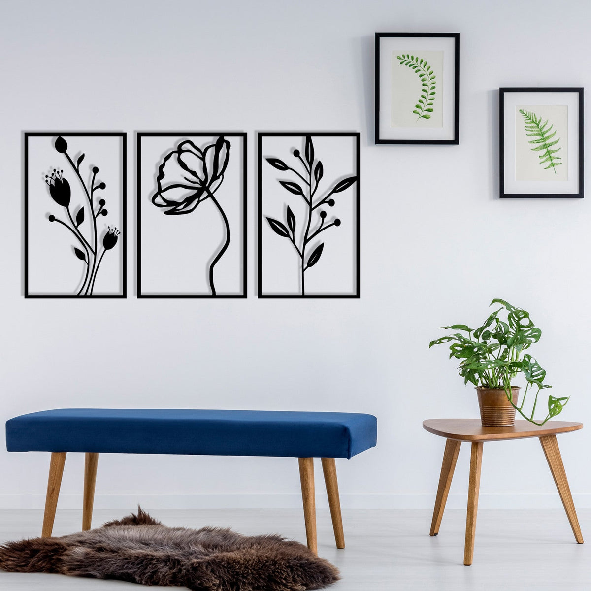 Accesoriu decorativ metalic de perete, Flowers, Negru