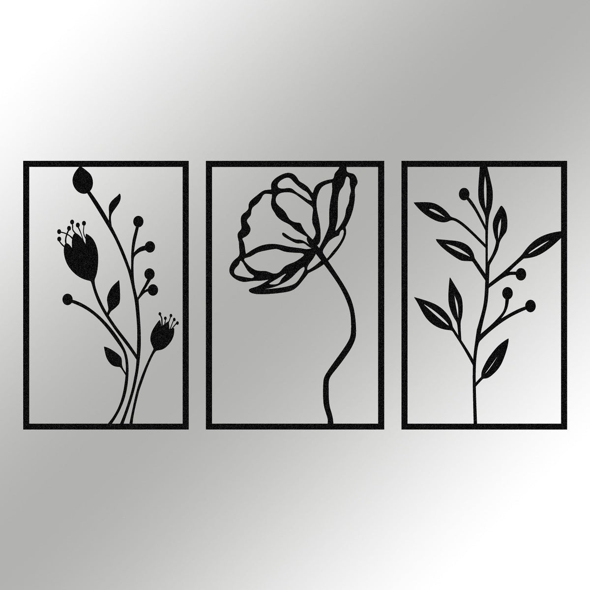 Accesoriu decorativ metalic de perete, Flowers, Negru