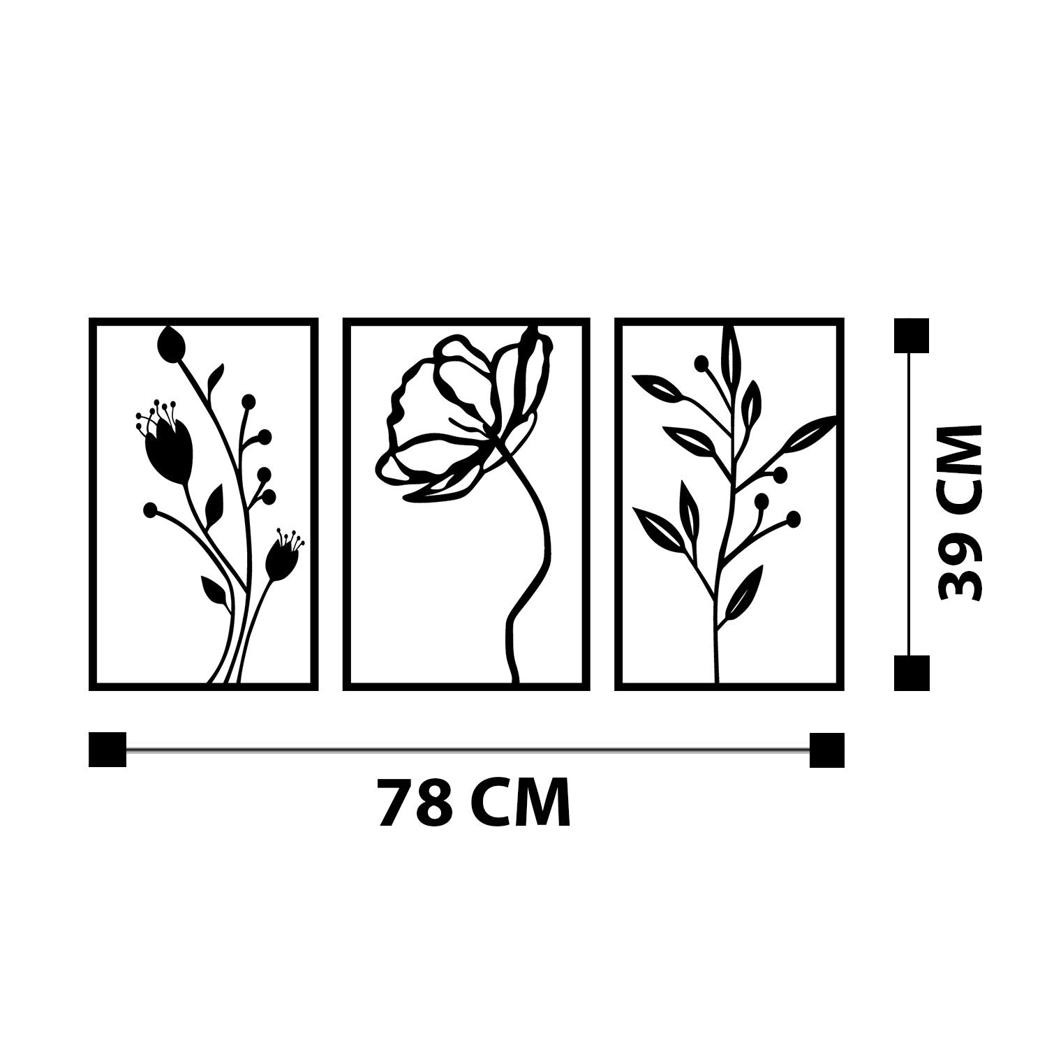 Accesoriu decorativ metalic de perete, Flowers, Negru