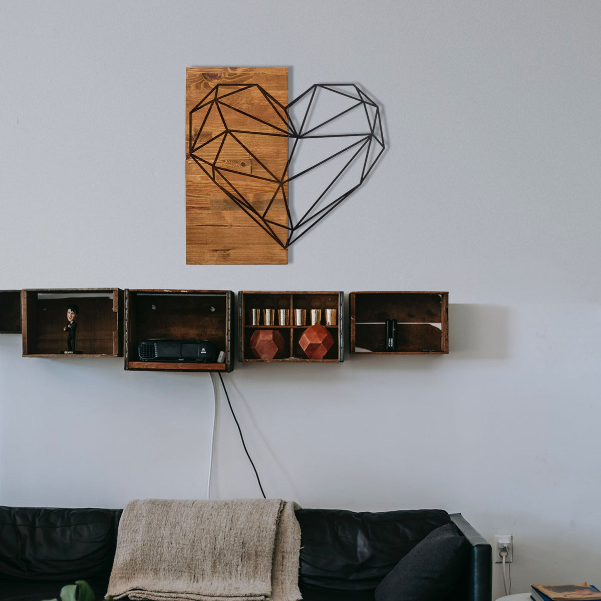 Accesoriu decorativ din lemn de perete, Heart, Negru / Nuc