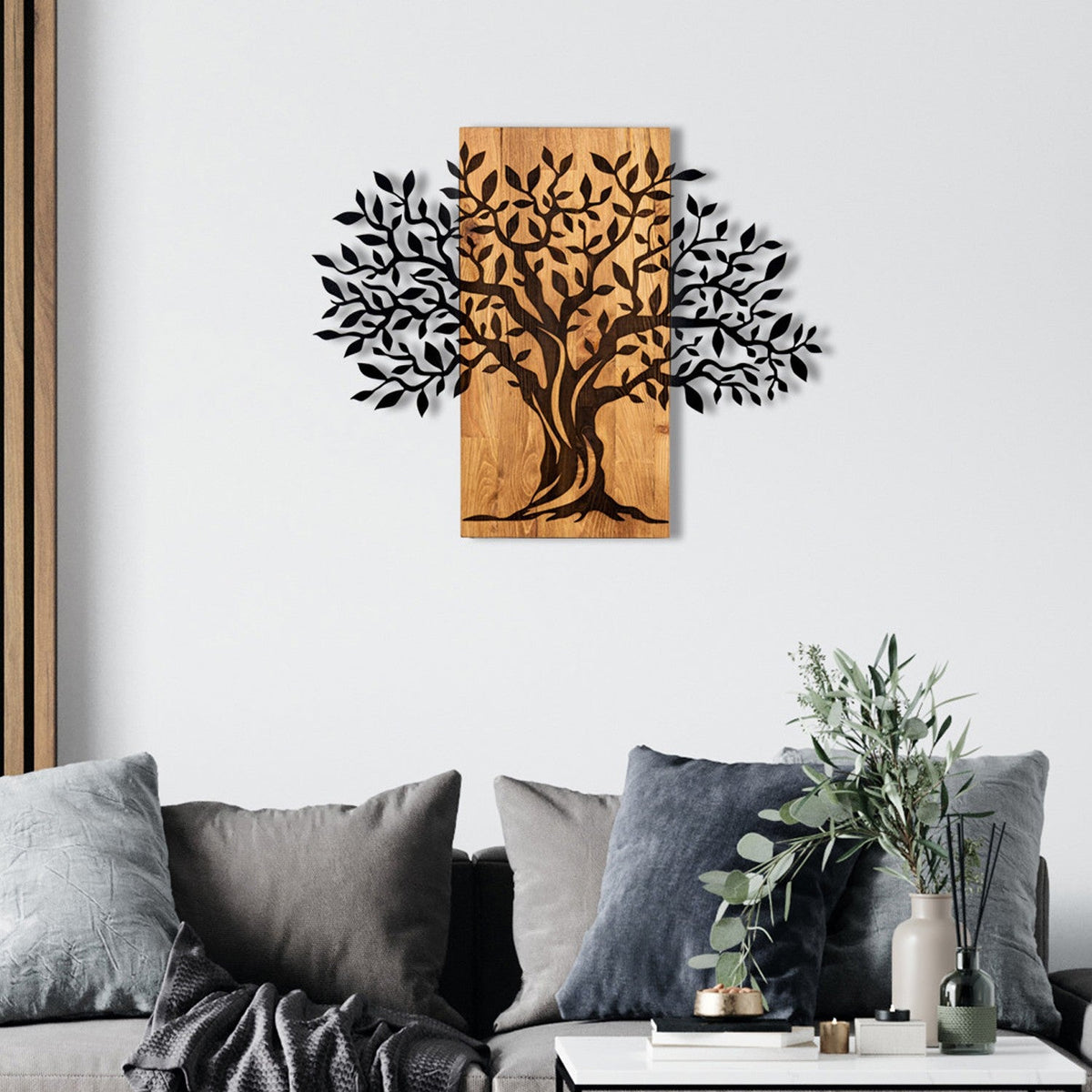 Accesoriu decorativ din lemn de perete, Sogut, Negru / Nuc