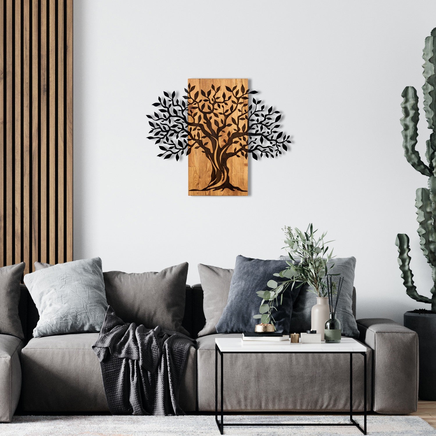 Accesoriu decorativ din lemn de perete, Sogut, Negru / Nuc