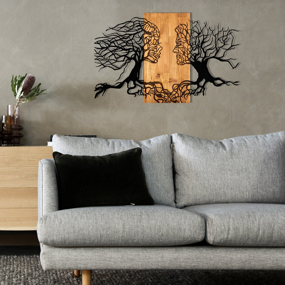 Accesoriu decorativ din lemn de perete, Tutku, Negru / Nuc