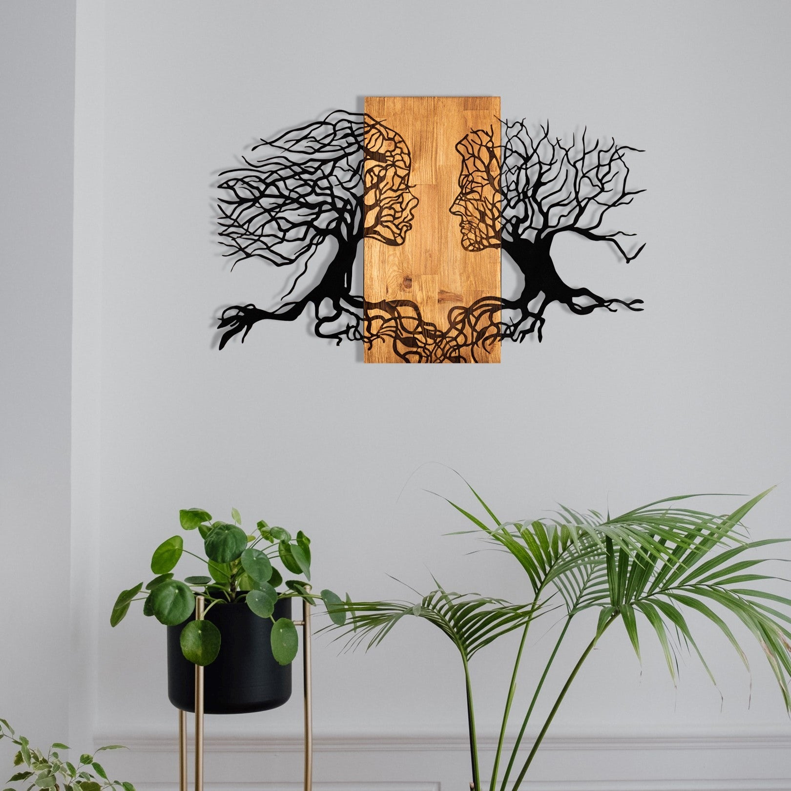Accesoriu decorativ din lemn de perete, Tutku, Negru / Nuc