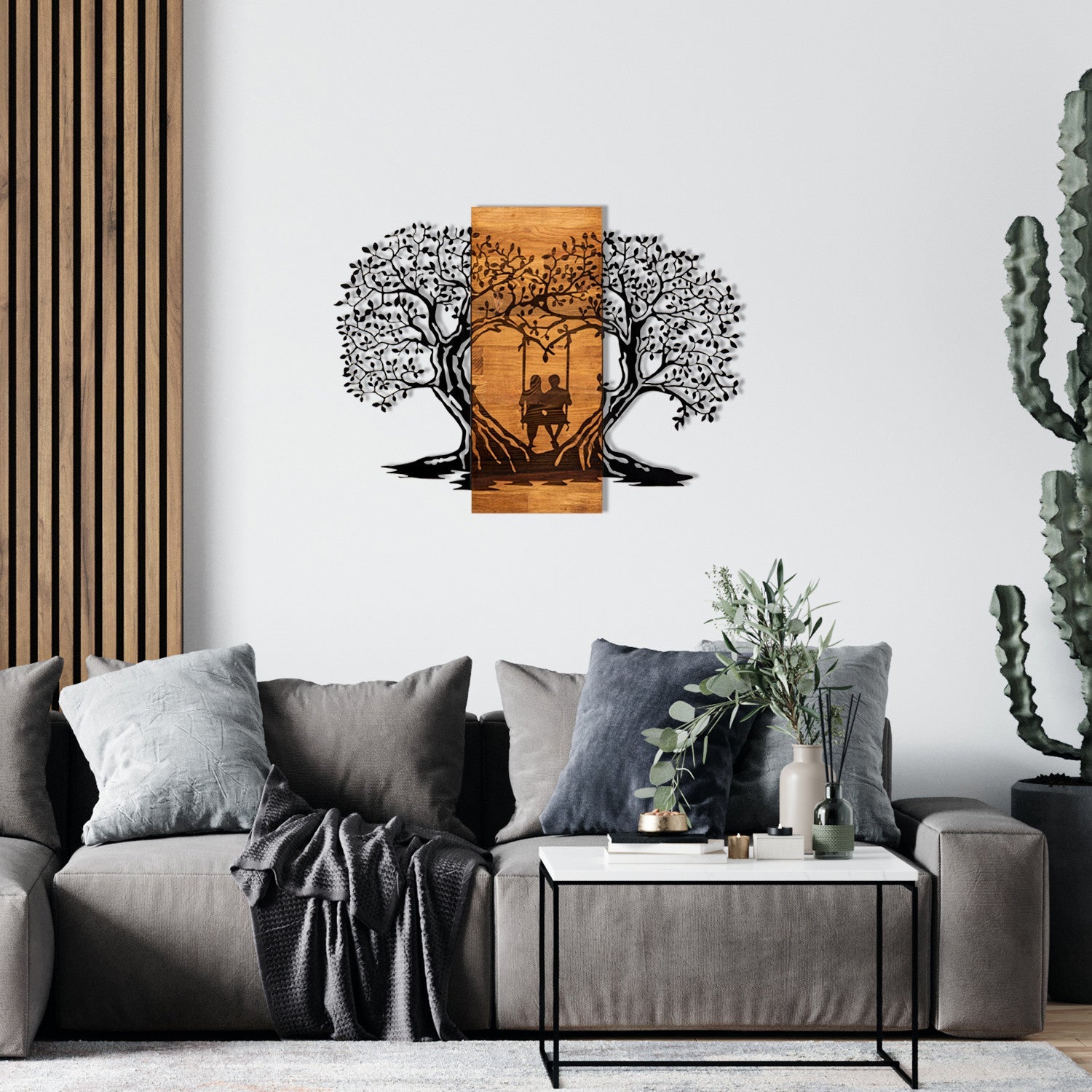 Accesoriu decorativ din lemn de perete, Eva, Negru / Nuc
