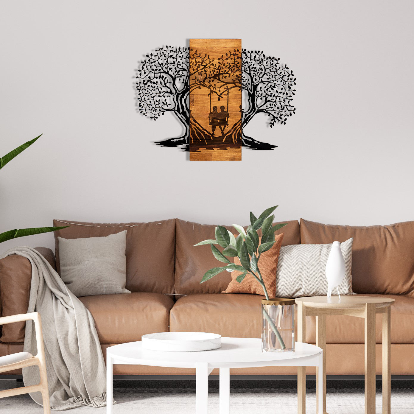 Accesoriu decorativ din lemn de perete, Eva, Negru / Nuc