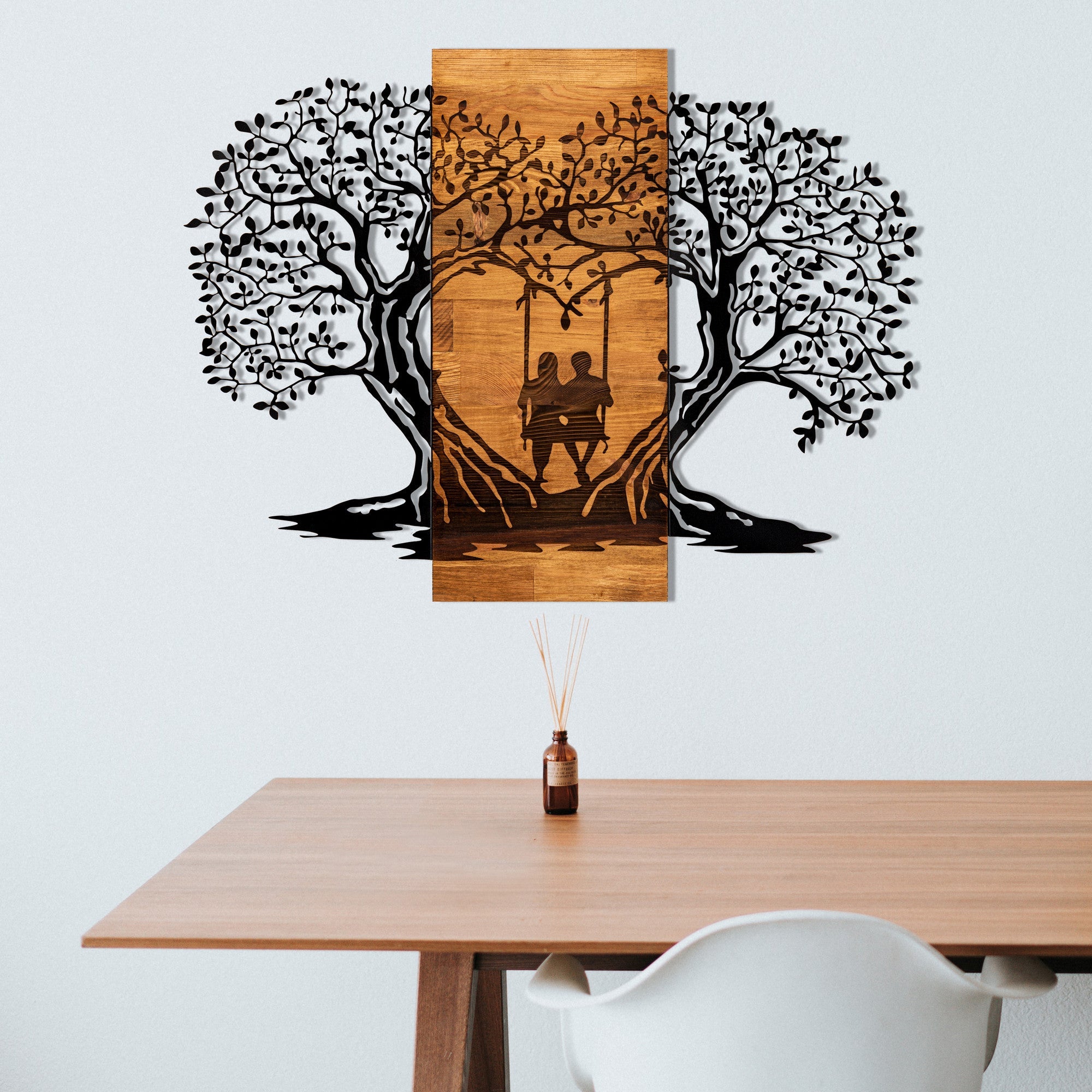 Accesoriu decorativ din lemn de perete, Eva, Negru / Nuc