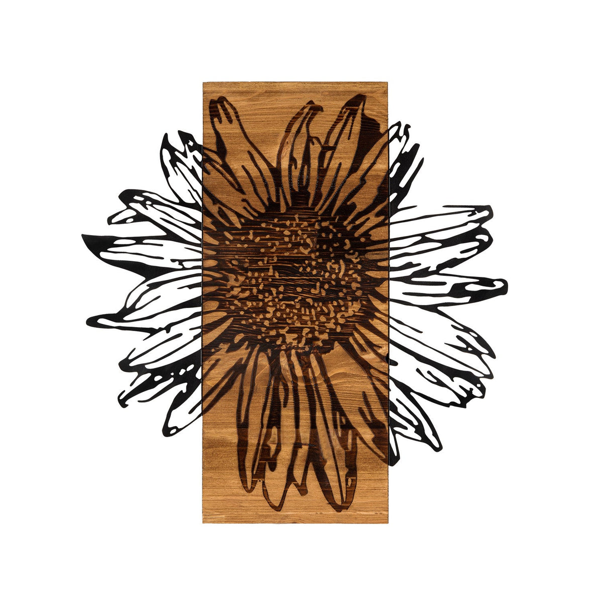 Accesoriu decorativ din lemn de perete, Daisy, Negru / Nuc