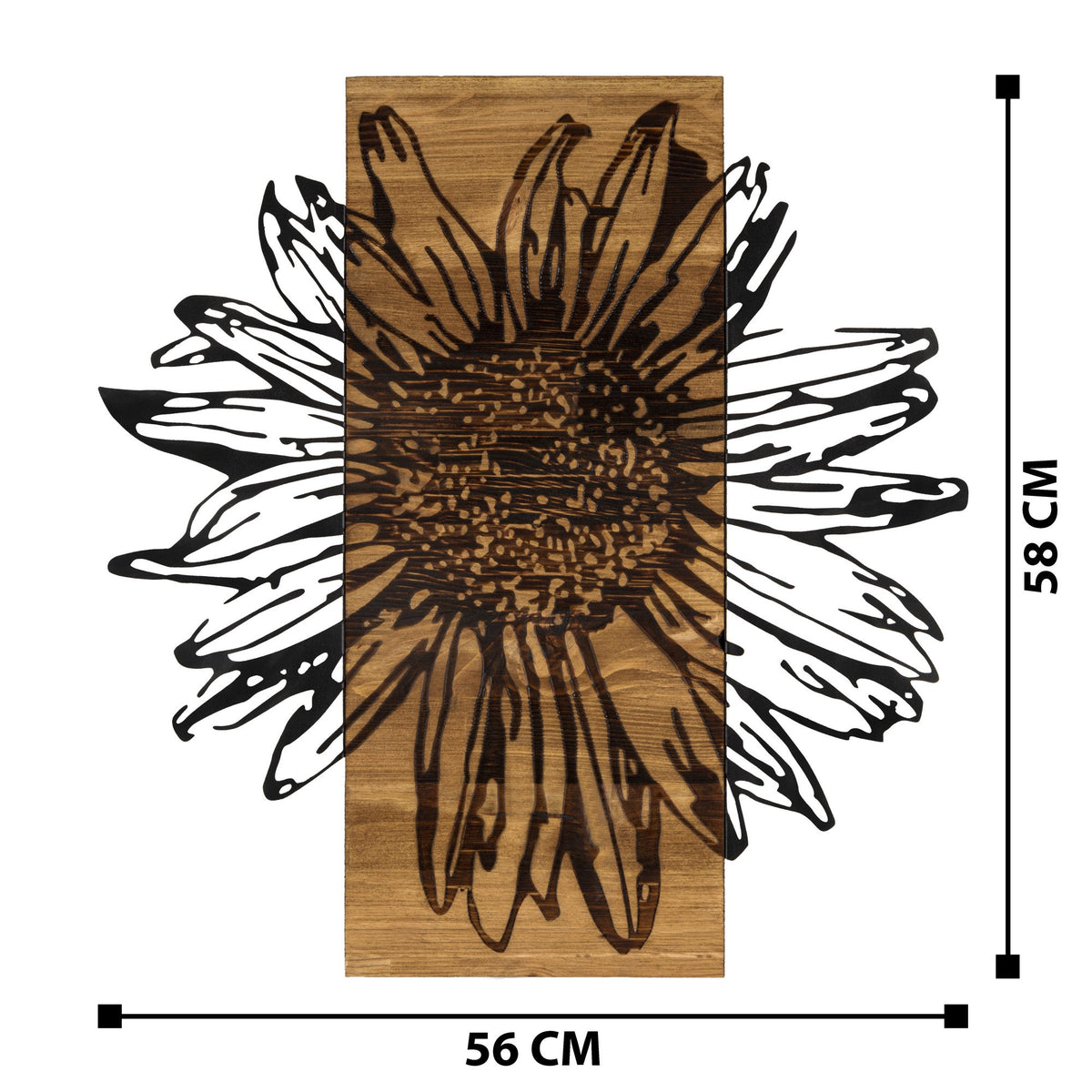 Accesoriu decorativ din lemn de perete, Daisy, Negru / Nuc