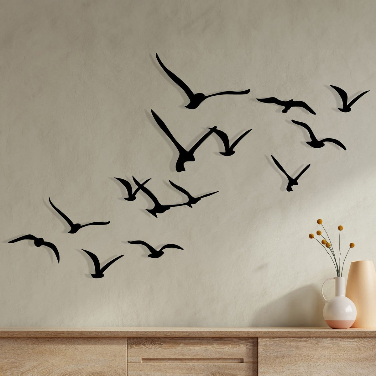 Accesoriu decorativ metalic de perete, Migration, Negru