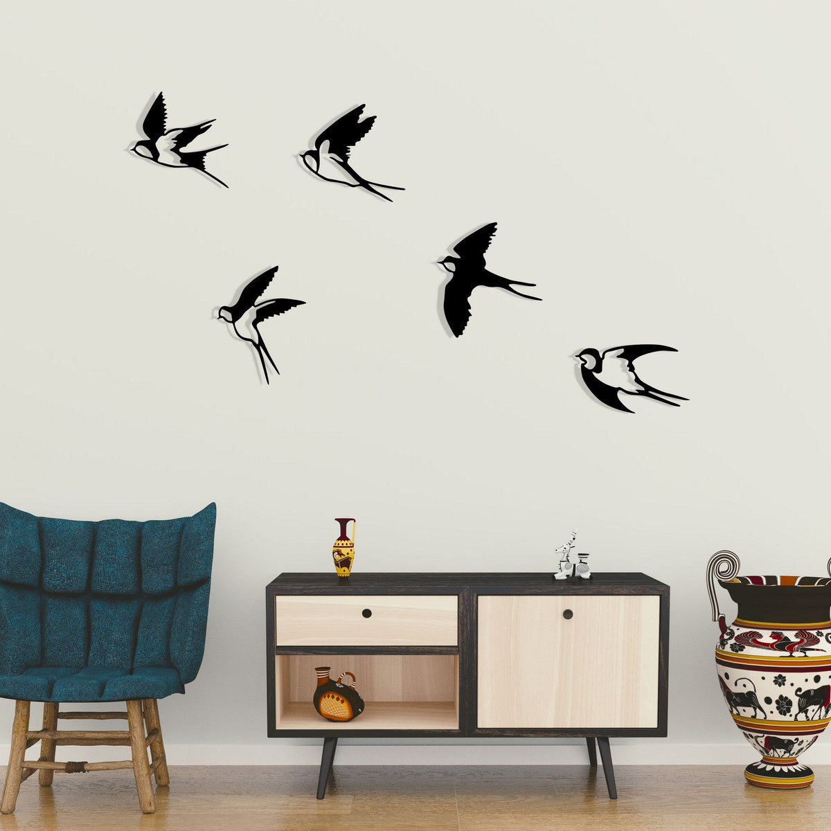 Accesoriu decorativ metalic de perete, Ebabil, Negru