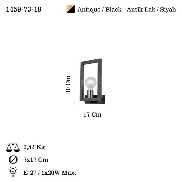 Aplică de perete, Era - 73-19, Antichizat / Negru