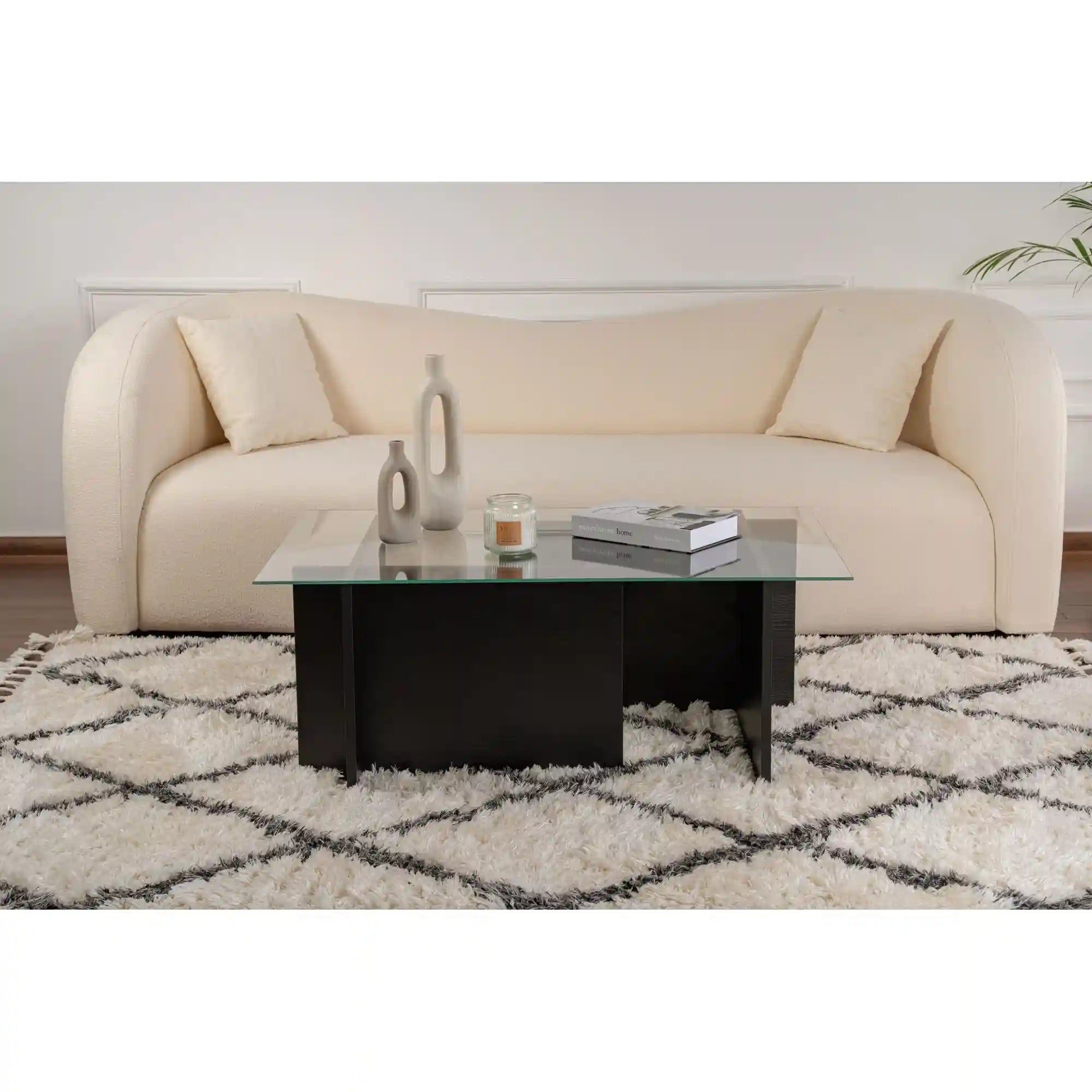 Masuta cafea VETRINO, negru/transparent, PAL/sticla, 105x65x40 cm