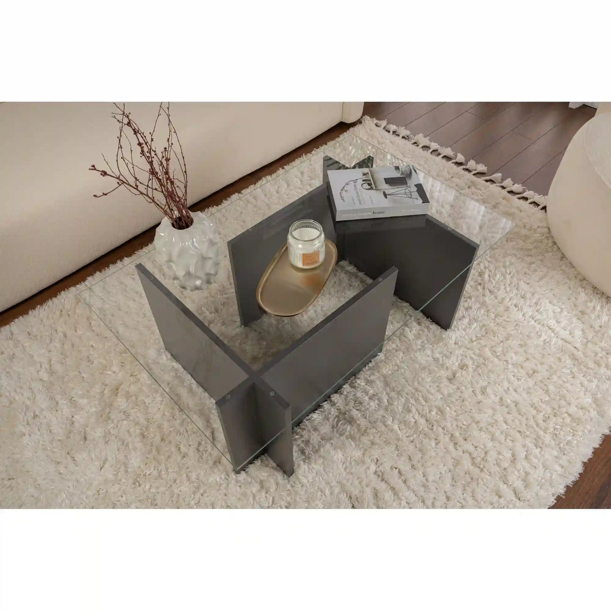 Masuta cafea VETRINO, gri antracit/transparent, sticla/PAL, 105x65x40 cm