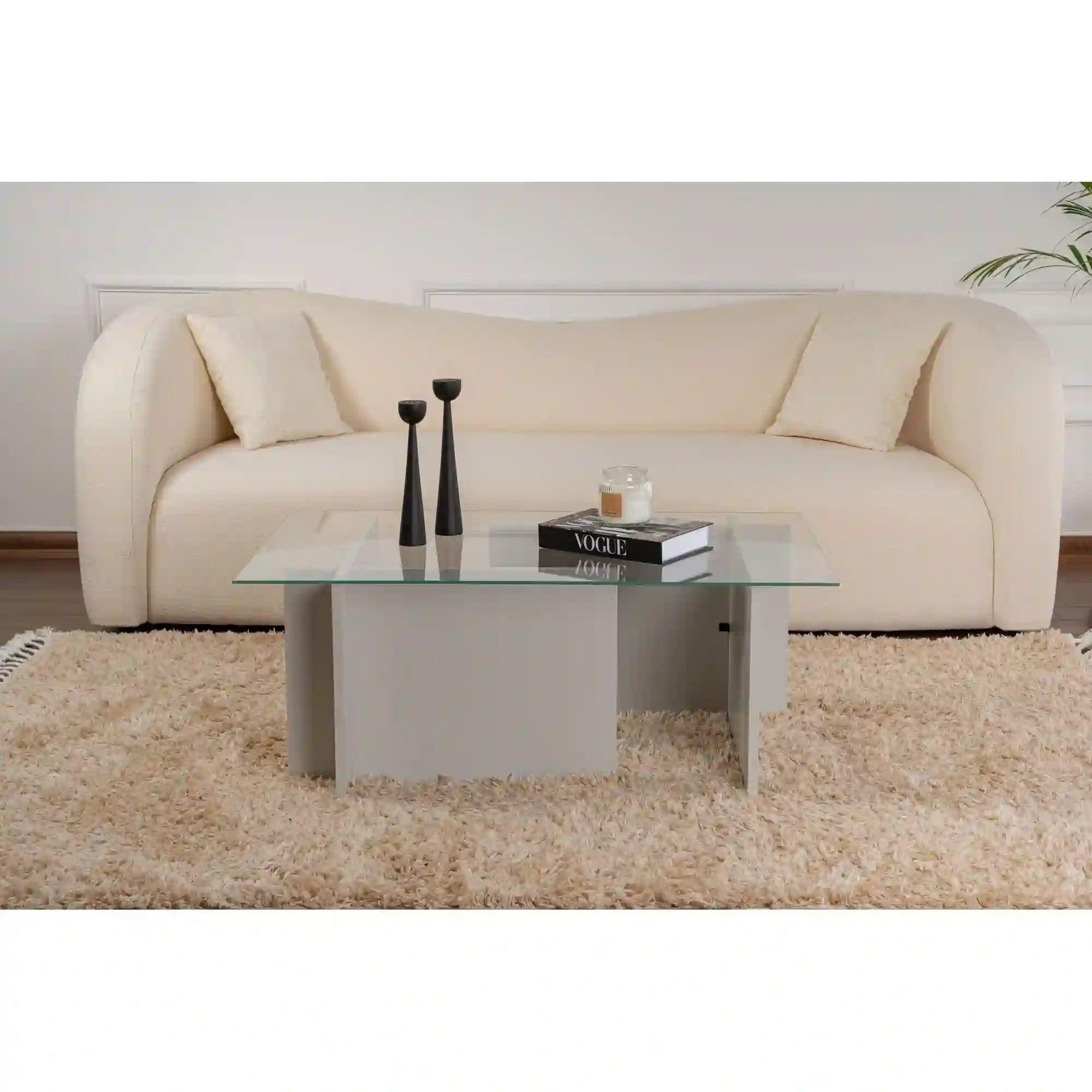 Masuta cafea VETRINO, gri/transparent, sticla/PAL, 105x65x40 cm