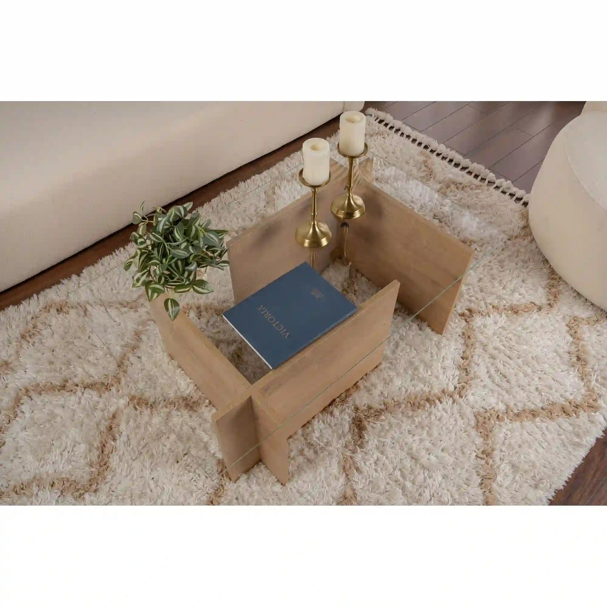 Masuta cafea VETRINO, stejar miere/transparent, sticla/PAL, 105x65x40 cm