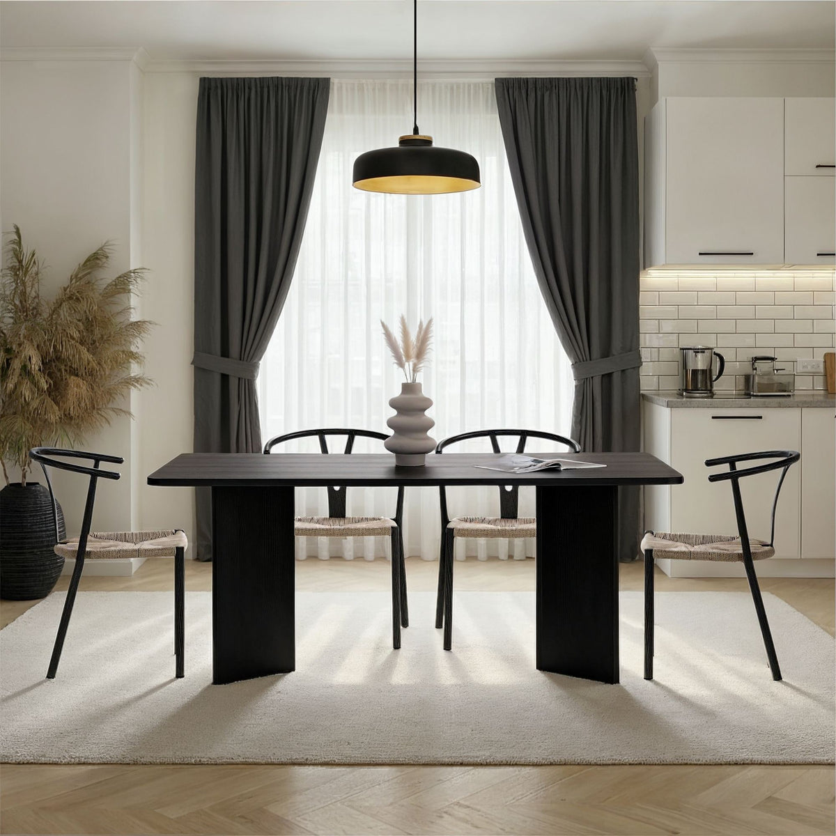 Masă dining, Linza - Wood Black, Lemn Negru