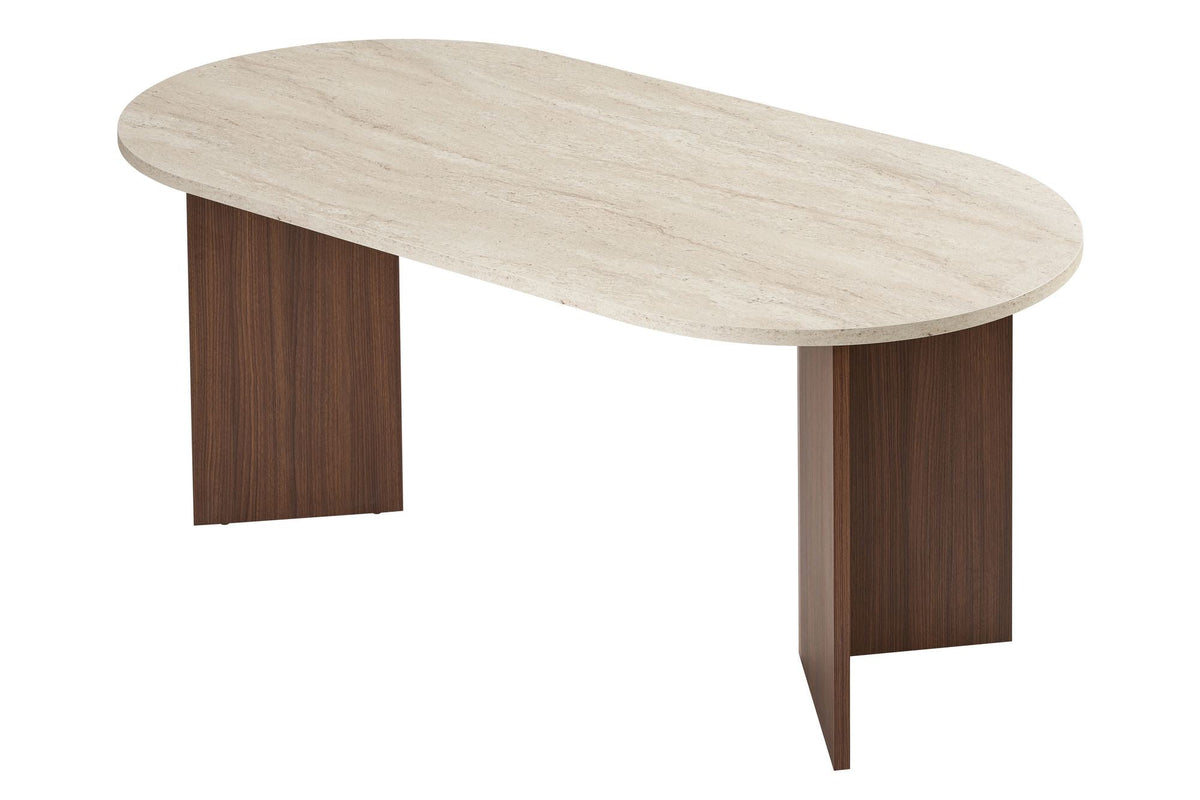 Masă dining, Sablin - Travertine, Milano Walnut, Travertin / Nuc Milano
