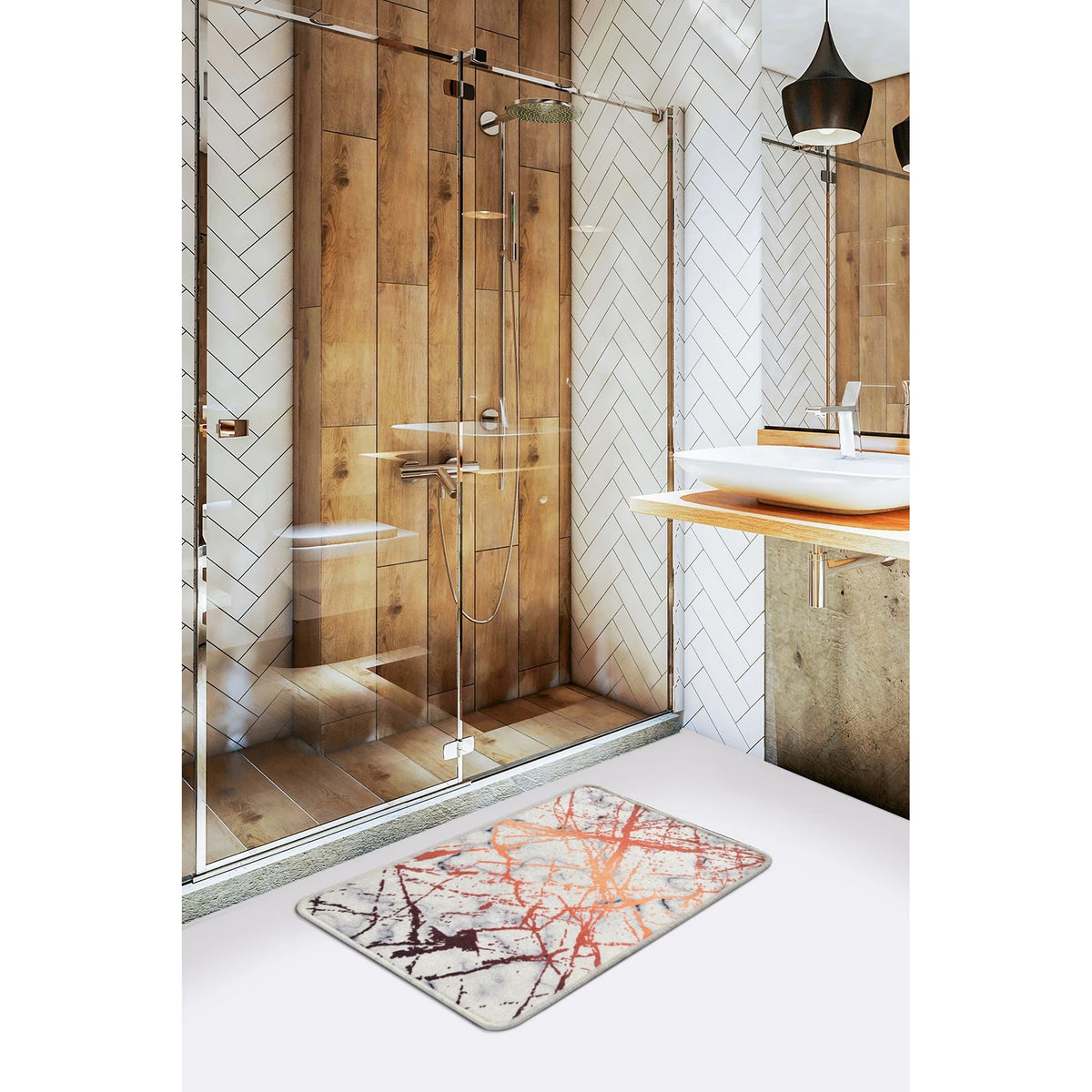 Covoras baie 359CHL4179, 60x40 cm, forma dreptunghiulara, poliester, multicolor