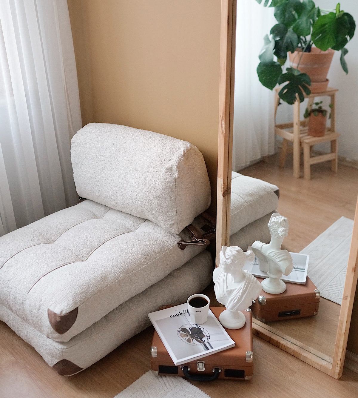Canapea extensibilă 1 loc, Fold Teddy - Cream, Crem
