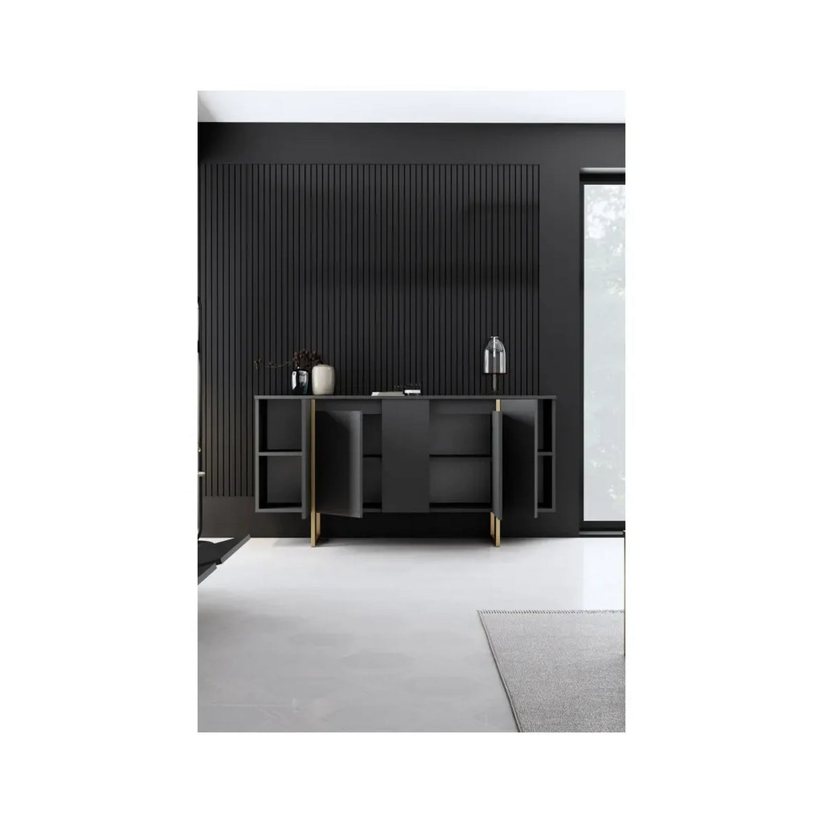 Comoda living gri LUXE, PAL melaminat/metal, 160x35x80 cm