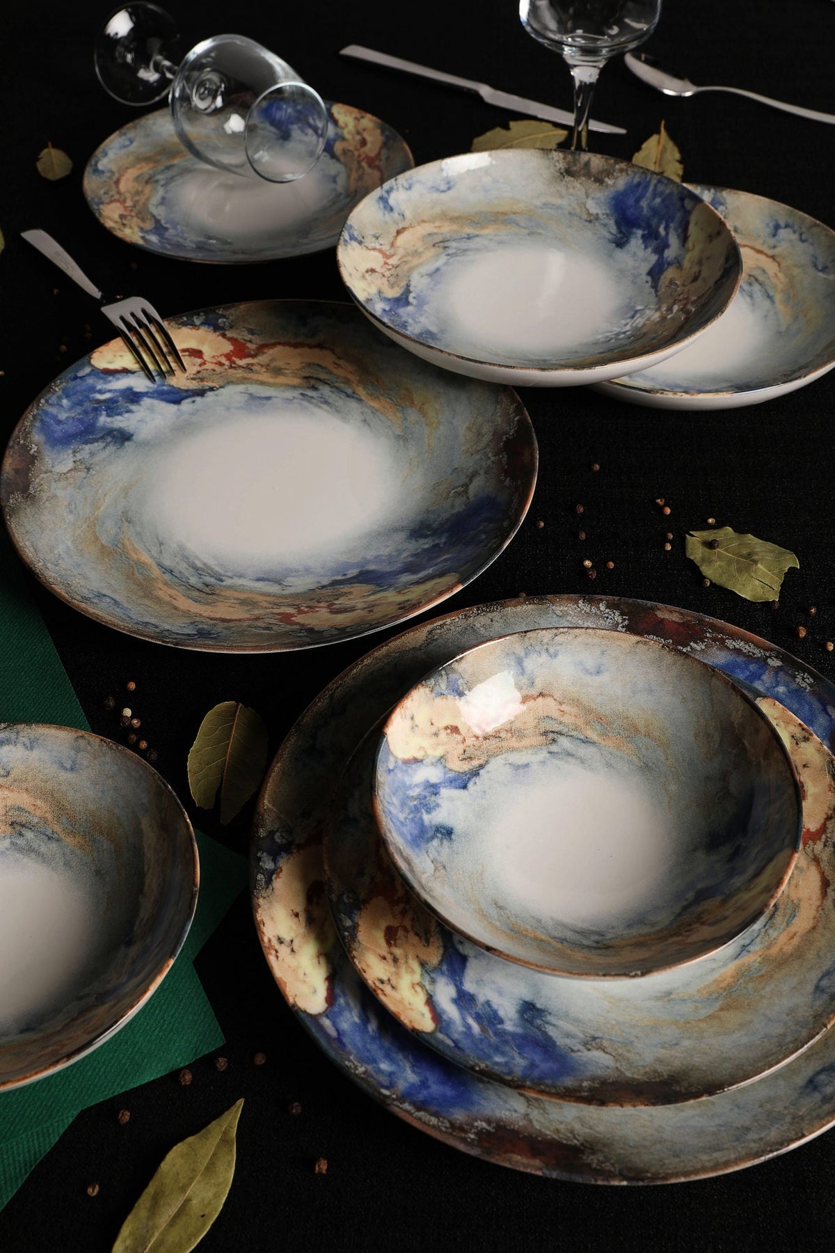 Set veselă (24 piese), GBSATN24KY4101615, Alb / Albastru / Auriu