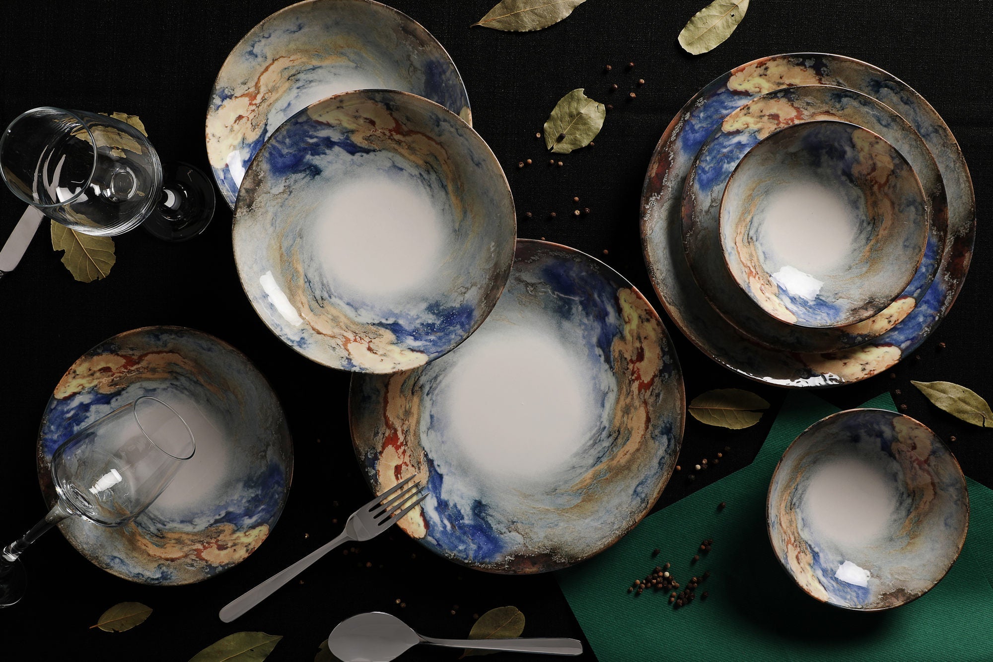 Set veselă (24 piese), GBSATN24KY4101615, Alb / Albastru / Auriu