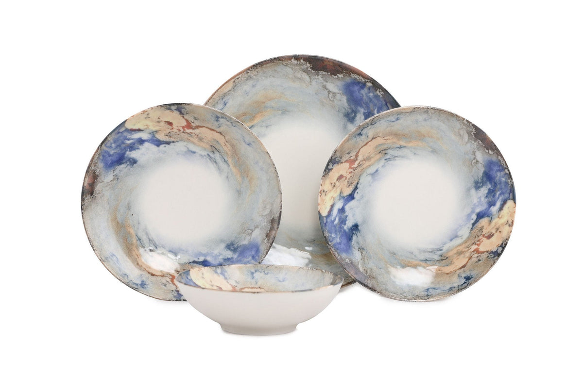 Set veselă (24 piese), GBSATN24KY4101615, Alb / Albastru / Auriu