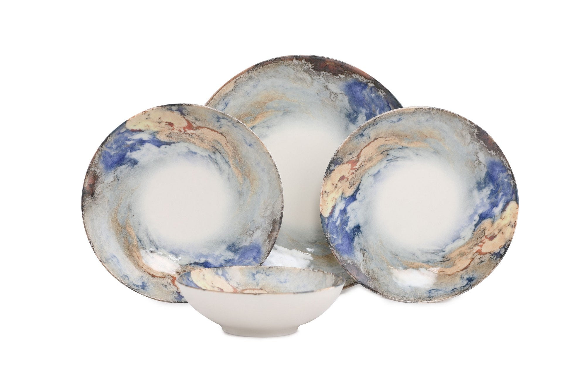Set veselă (24 piese), GBSATN24KY4101615, Alb / Albastru / Auriu