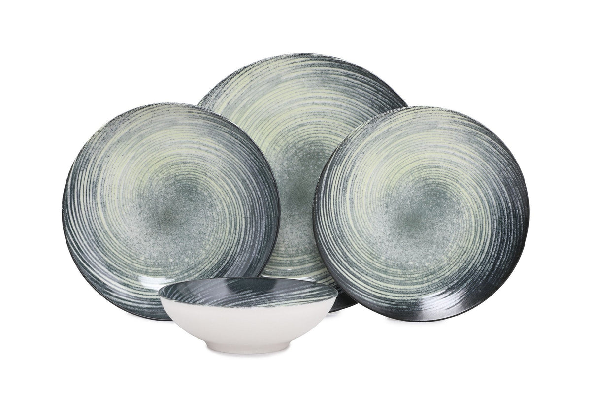 Set veselă (24 piese), GBSATN24KY4101630, Crem / Verde / Negru