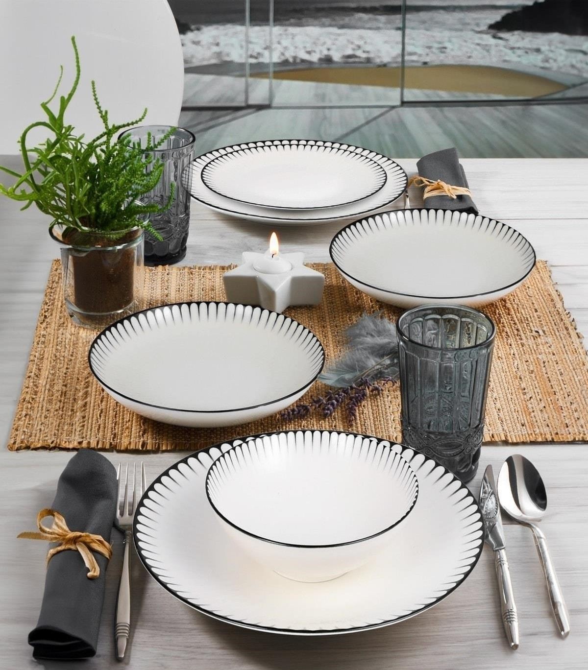 Set veselă (24 piese), GBSATN24KY4R33063, Alb / Negru