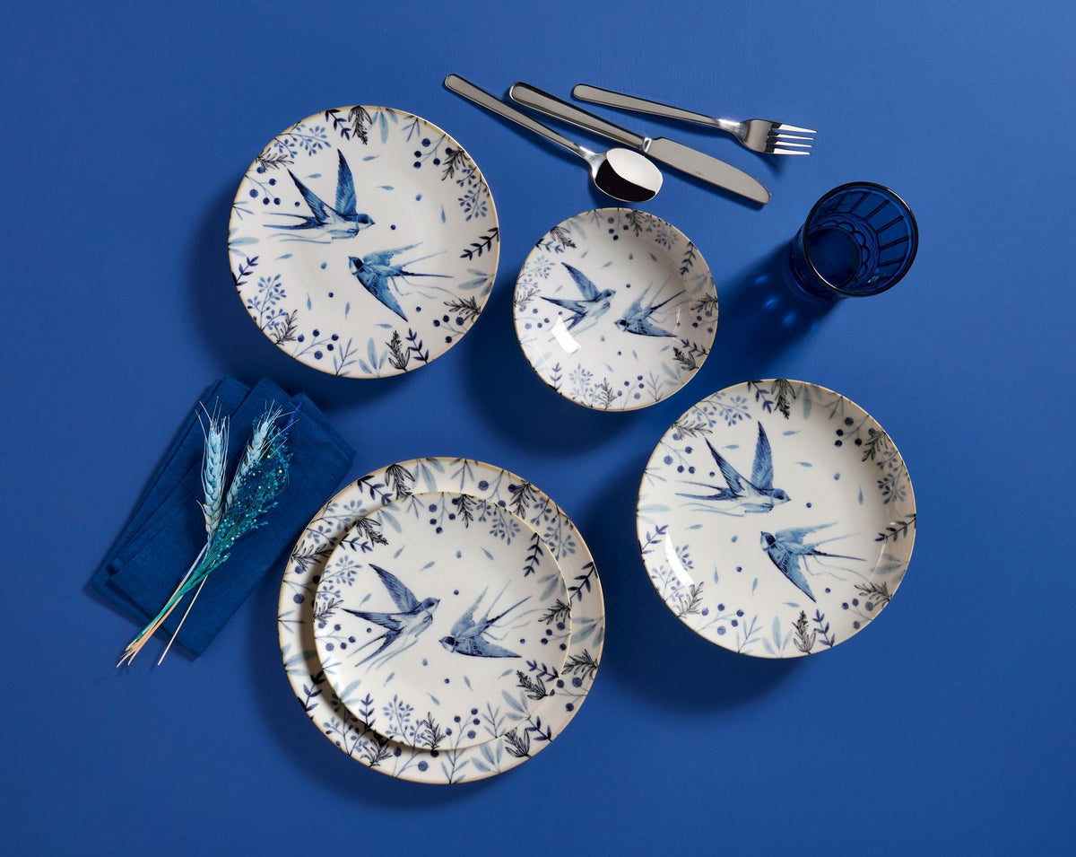 Set veselă (24 piese), GBSATN24KY4E4072, Alb / Albastru / Negru