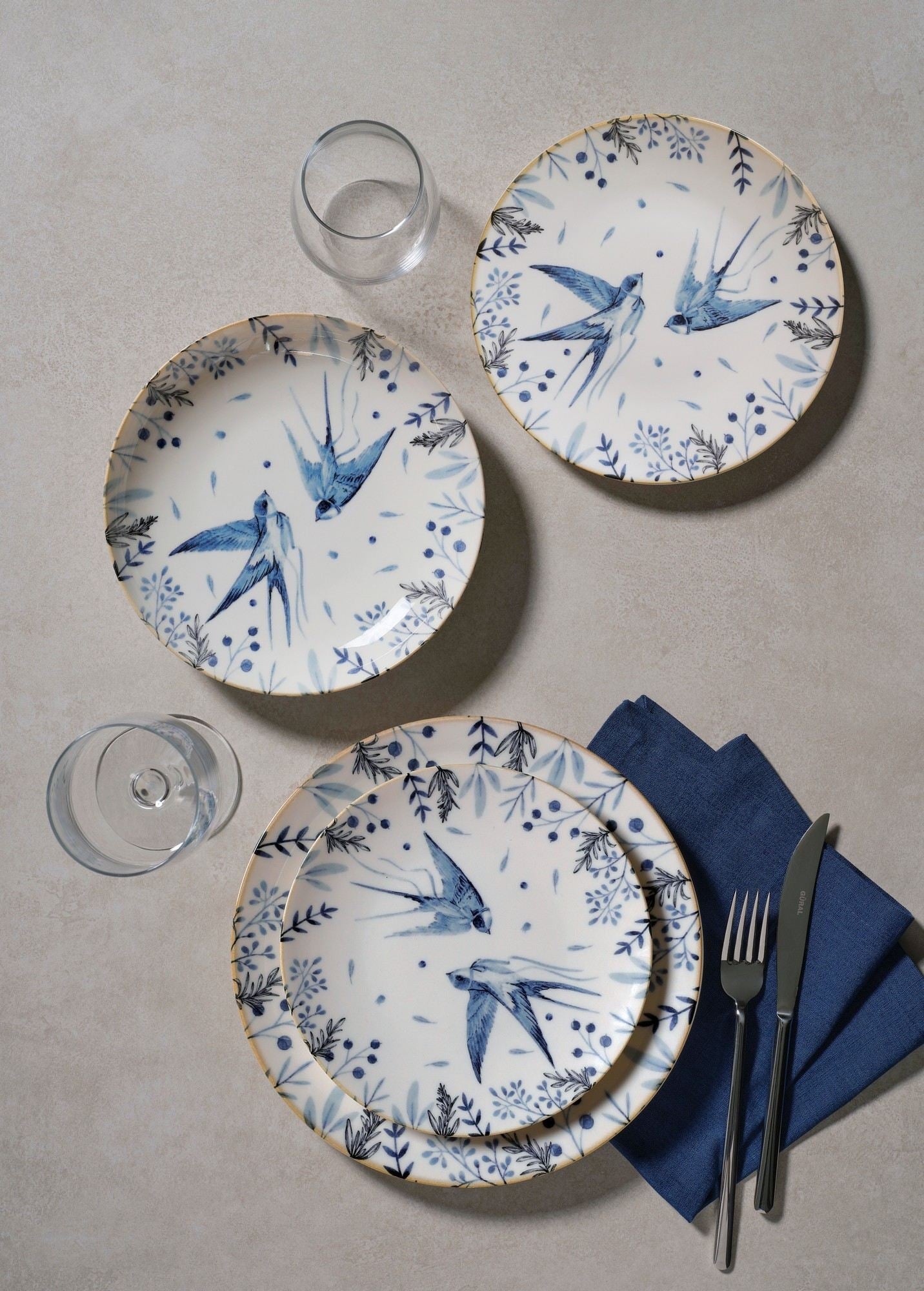 Set veselă (24 piese), GBSATN24KY4E4072, Alb / Albastru / Negru