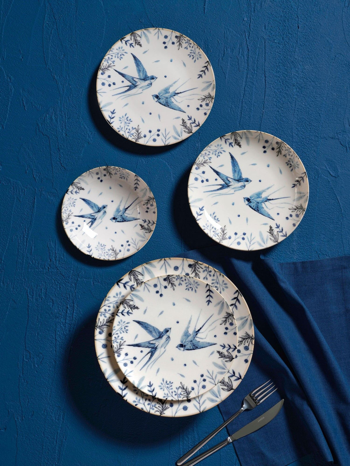 Set veselă (24 piese), GBSATN24KY4E4072, Alb / Albastru / Negru