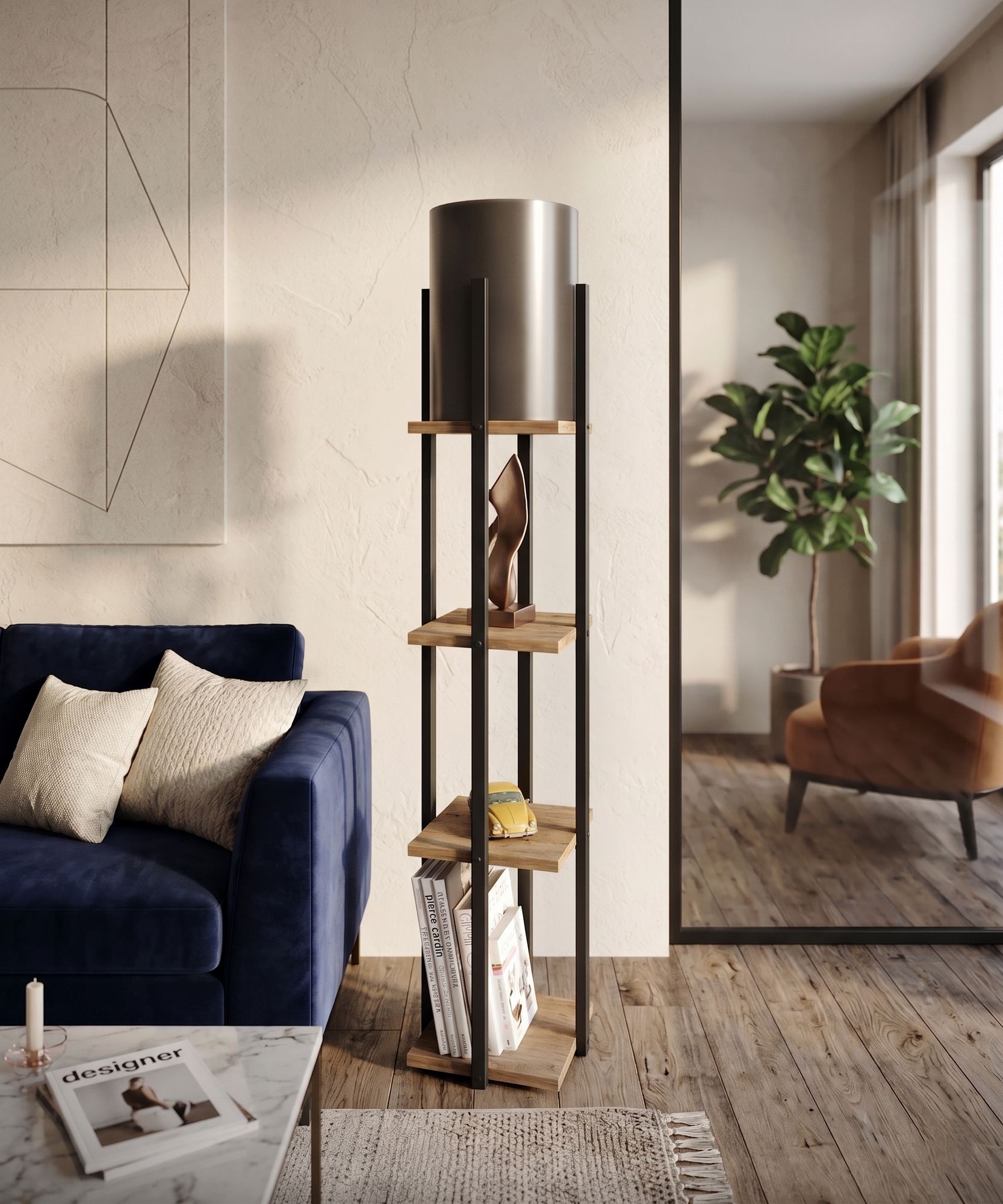 Lampadar, Nora - Black, Natural, Negru / Natural