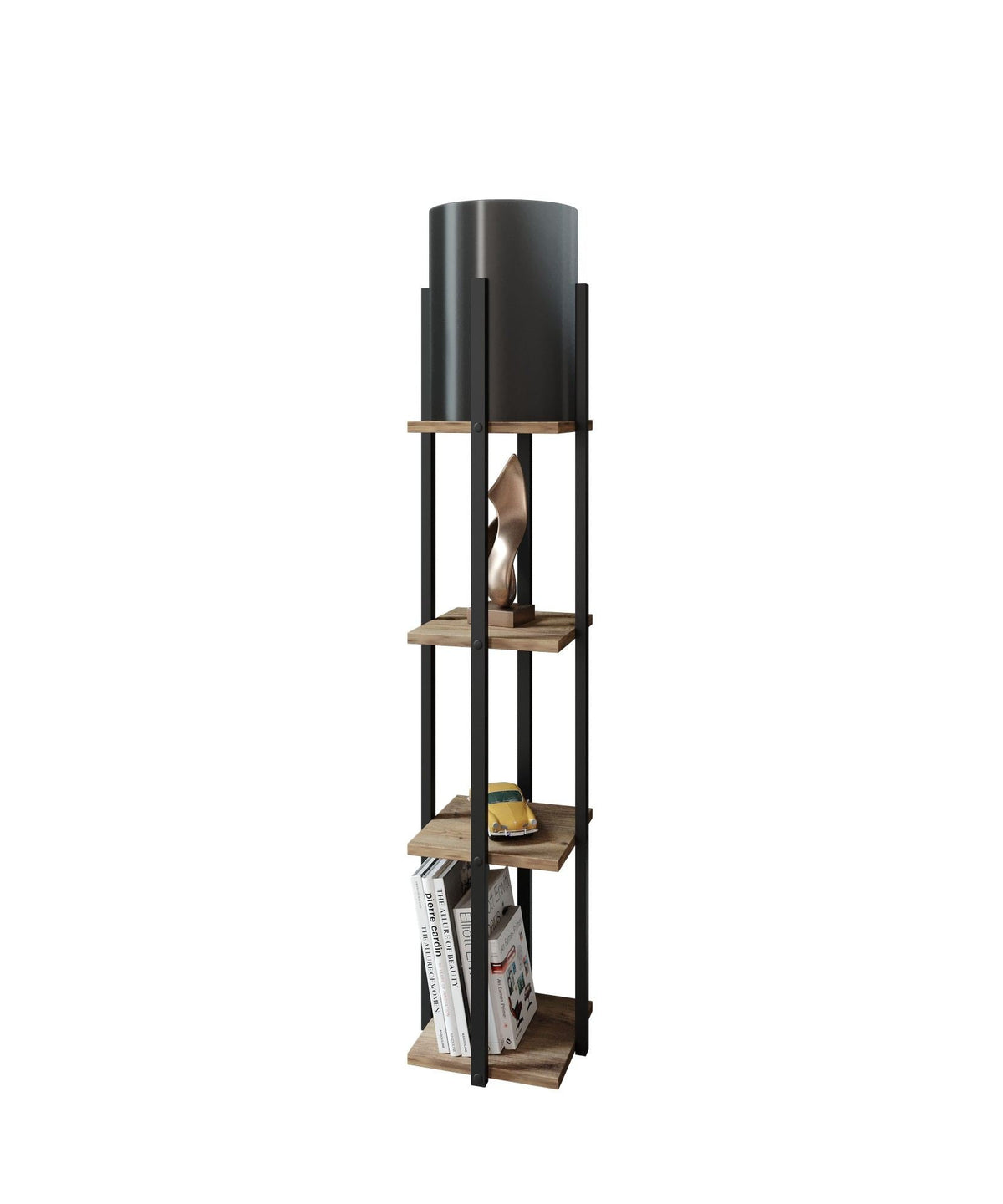 Lampadar, Nora - Black, Natural, Negru / Natural