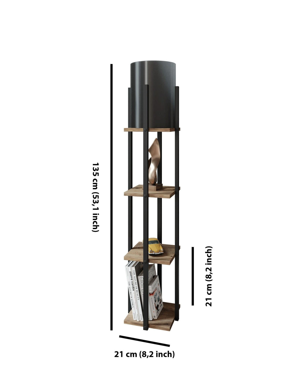 Lampadar, Nora - Black, Natural, Negru / Natural