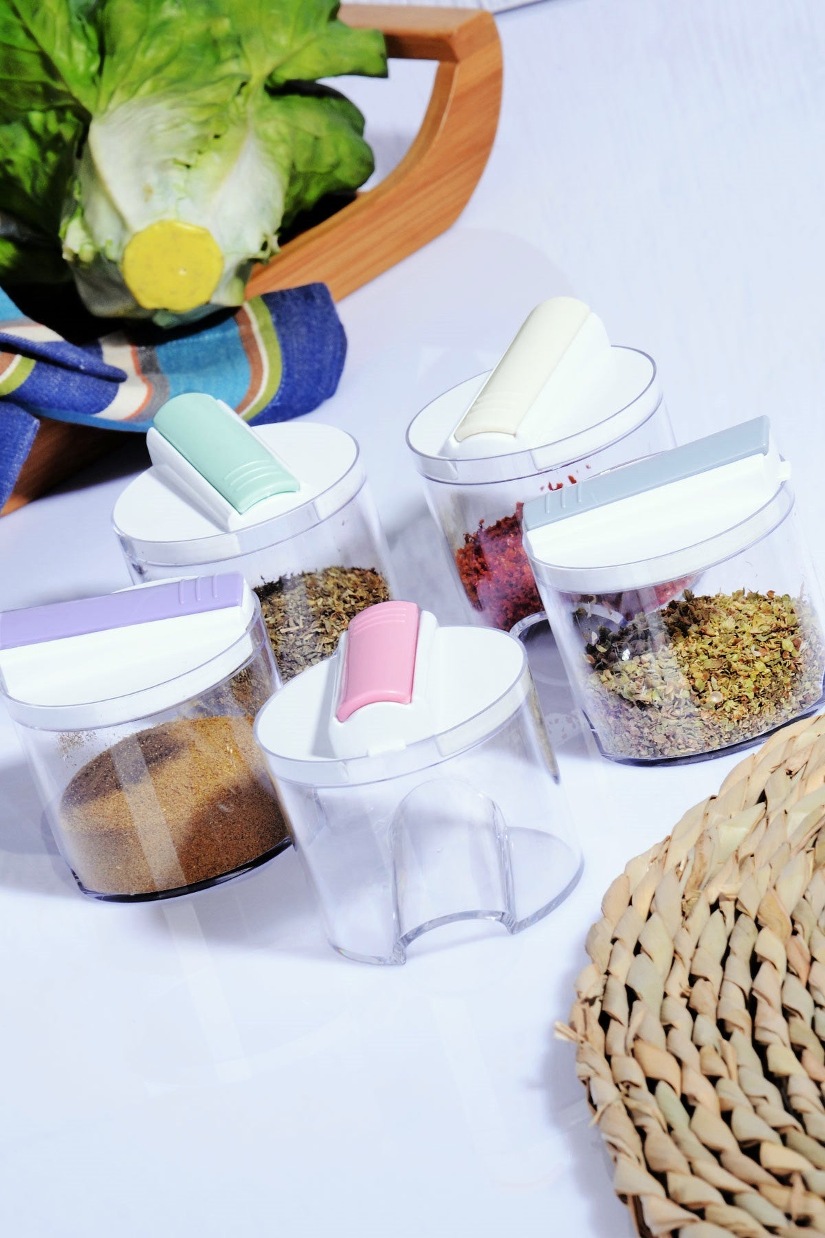 Set borcane condimente (5 piese), FT - 050, Alb