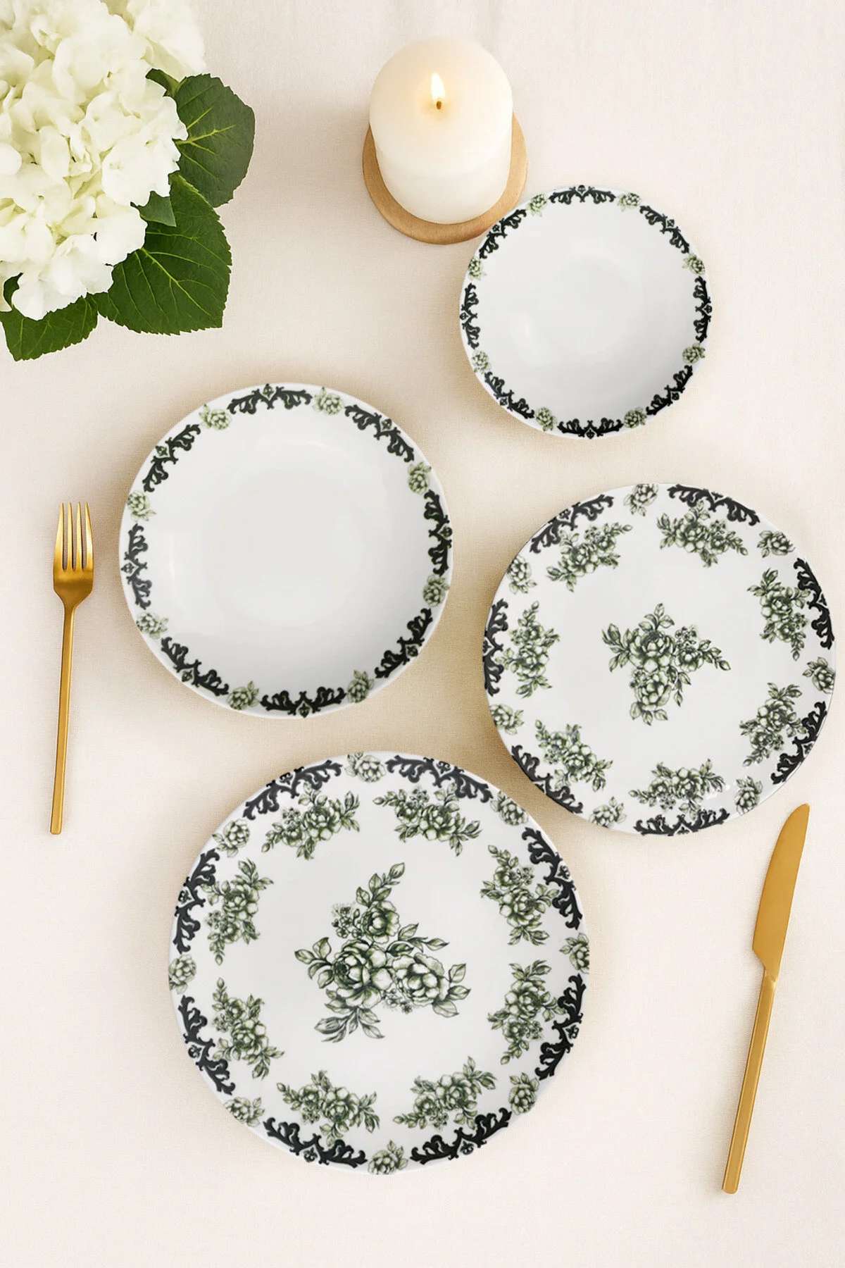 Set veselă (24 piese), MCH0011192, Kaki / Mentă