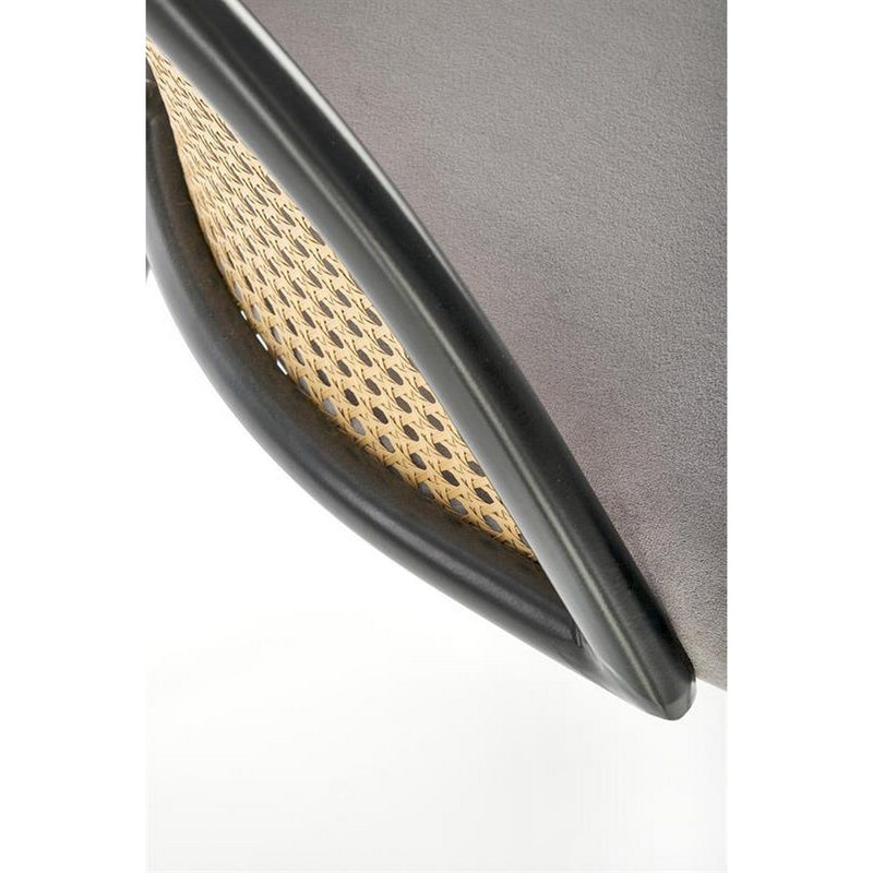 Scaun K508, gri/negru, stofa catifelata/rattan sintetic, 54x57x78 cm