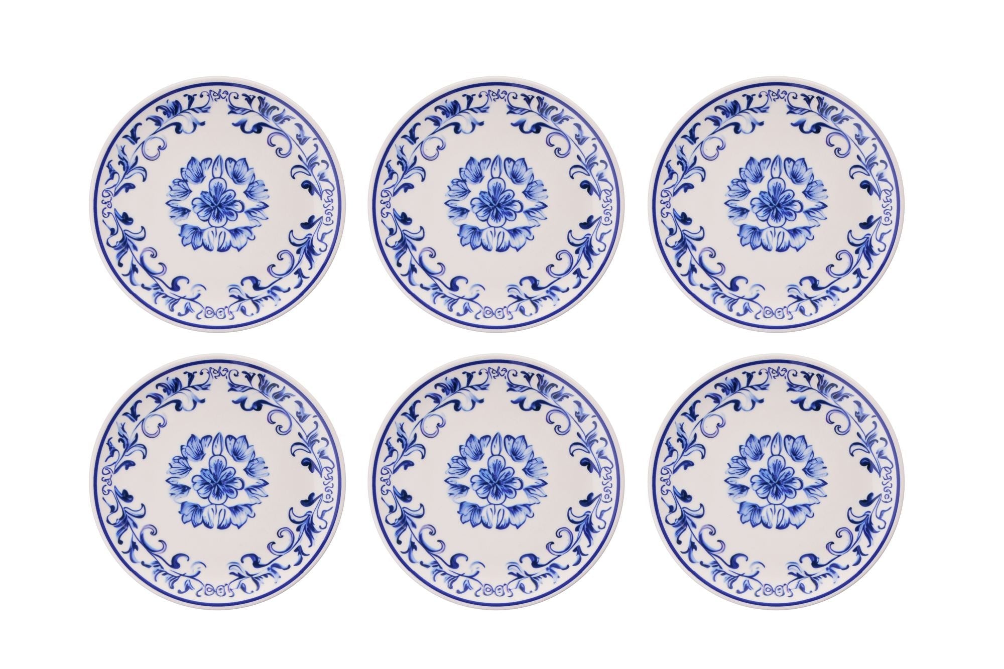 Set farfurii desert (6 piese), Blue Flower, Albastru / Alb