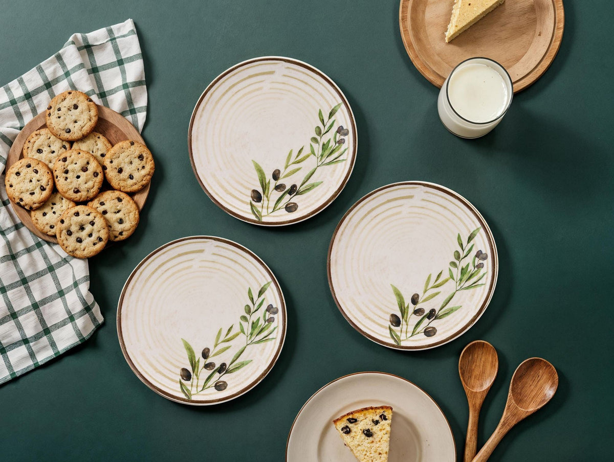 Set farfurii desert (6 piese), Weary Flower, Bej / Verde / Maro