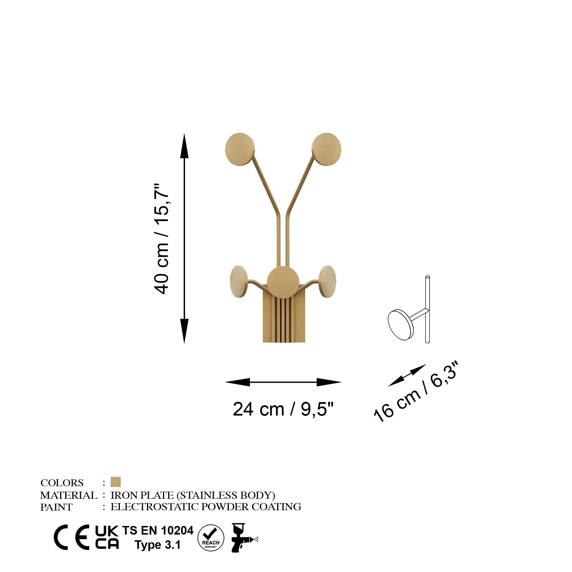 Cuier metalic de perete, Giraffe-A, Auriu