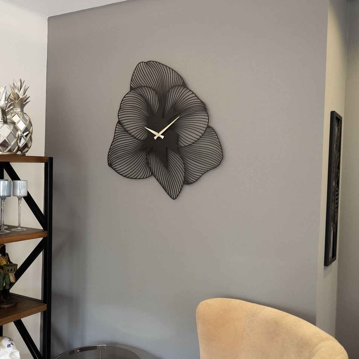 Ceas decorativ metalic de perete, Azalea Metal Wall Clock - APS039 49 - Black, Negru